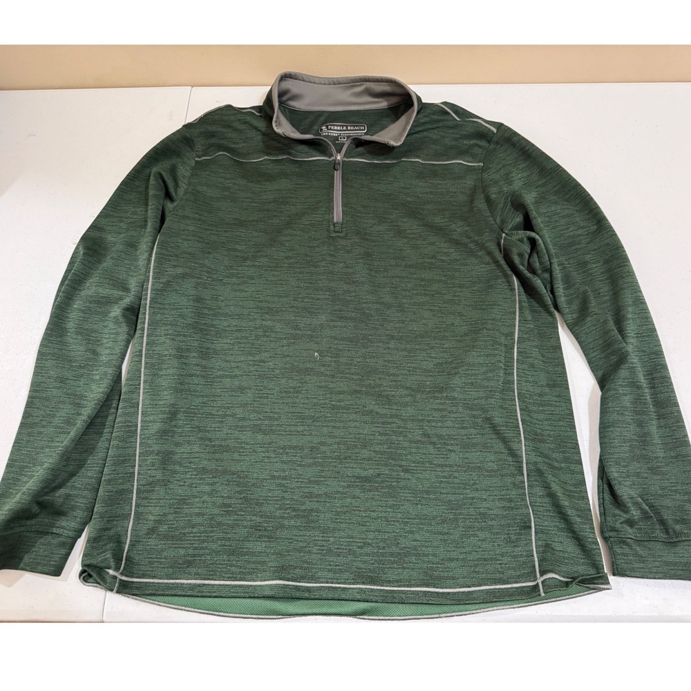 Pebble Beach Dry-Luxe Performance Mens Quarter Zip Pullover Green Large